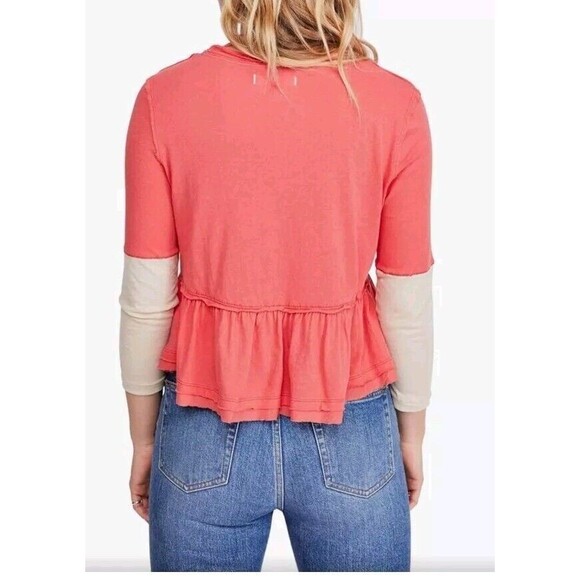 NWT Free People Women Heart of Mine Colorblock Top Shirt Burnt Orange Tan Large - Picture 2 of 9